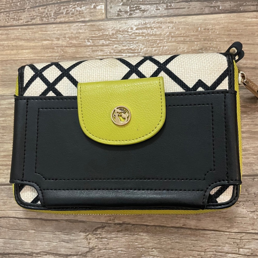 Spartina 449 Daufuskie Island Linen Leather Zip Around Wallet Black Lime Green